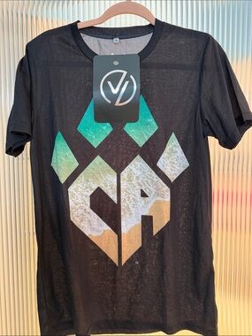 Men's Black Graphic Short-Sleeve Tee with Aqua and Tan Logo